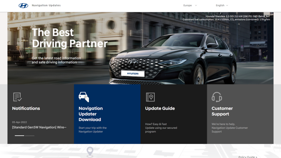 The homepage of the Hyundai Navigation Update Portal.